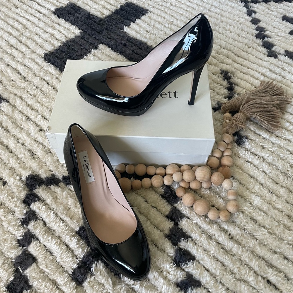 BRAND NEW + BOX LK Bennett EU 40.5 Black Patent Sledge Heels